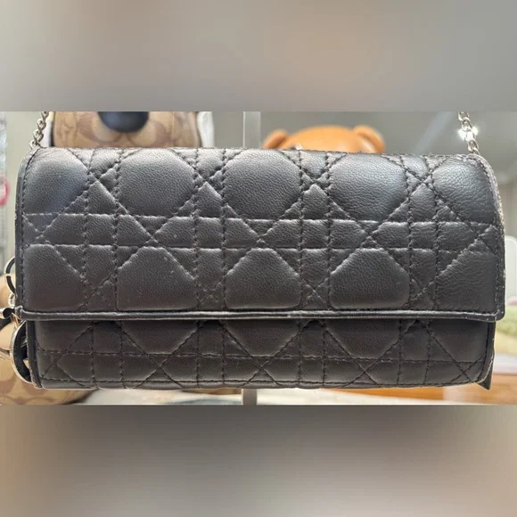 CHRISTIAN DIOR LADY DIOR CHAIN WALLET 100%AUTHENTIC VERY GOOD USED CONDITION EUC - Picture 2 of 16